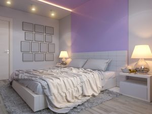 purple accent wall in Kelowna bedroom 