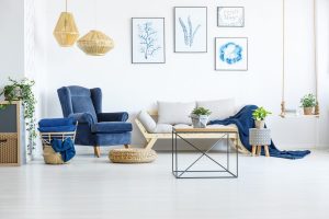 modern Kelowna living room with blue accents
