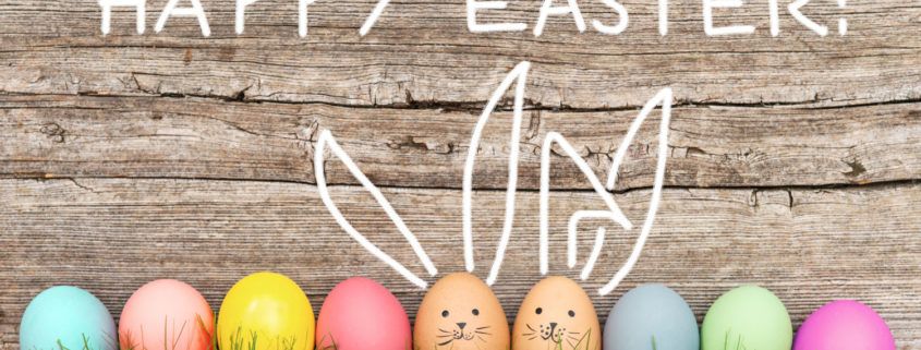 happy easter sign with Easter eggs