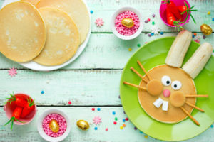 pancakes designed like Easter bunnies 